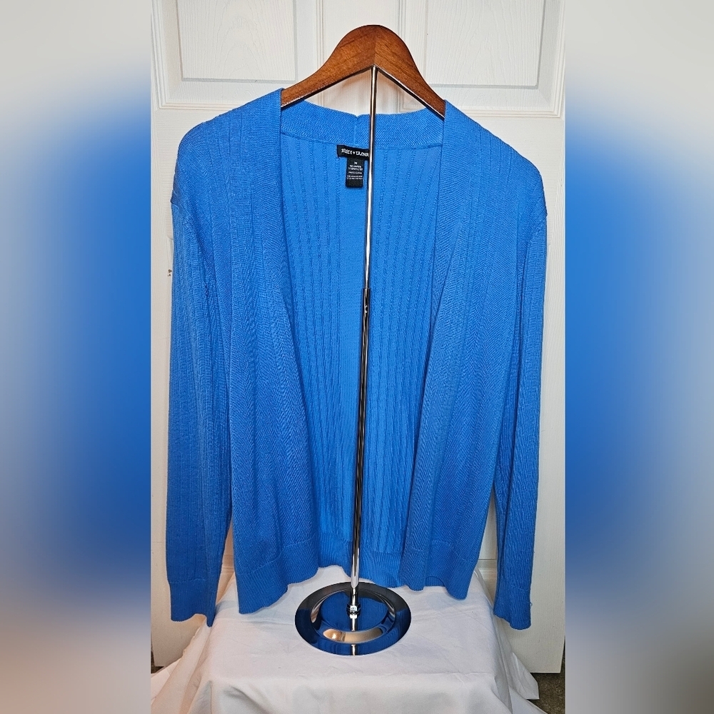 Select + Trend Blue Ribbed Open Front Cardigan Long Sleeve - Size Medium